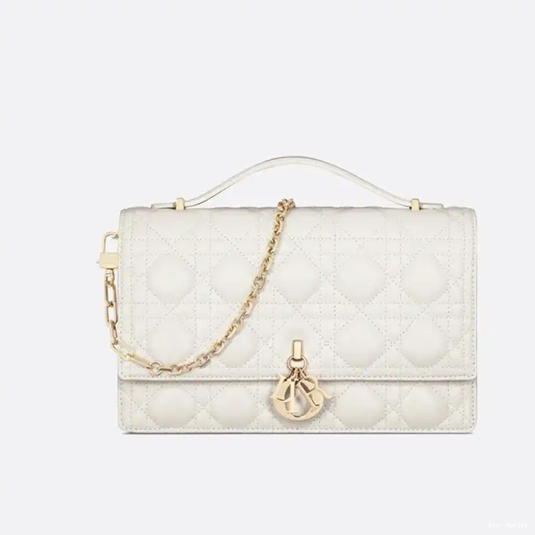 Top Miss Bag Lambskin Dior Cannage White Small Handle 0510